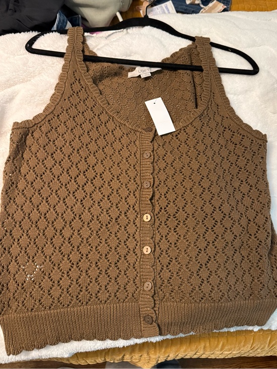 LOFT Tops - LOFT Brown Crochet-Style Button Cardigan